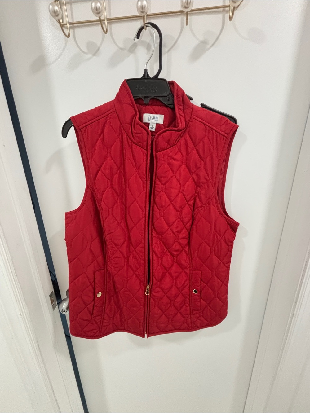 croft & barrow Quilted Red Sleeveless Zip-Front Vest